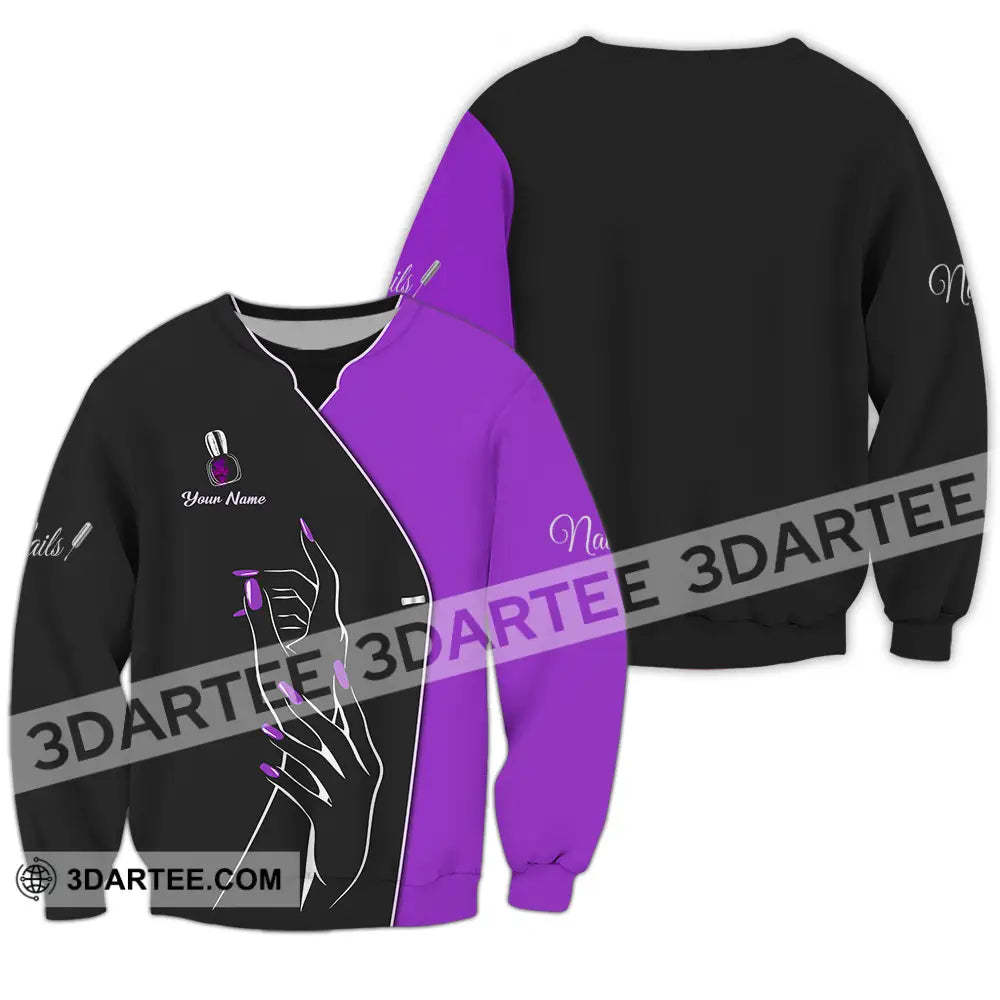 Unisex Shirt - Custom Name Purple Nails Long Sleeve / S T-Shirt