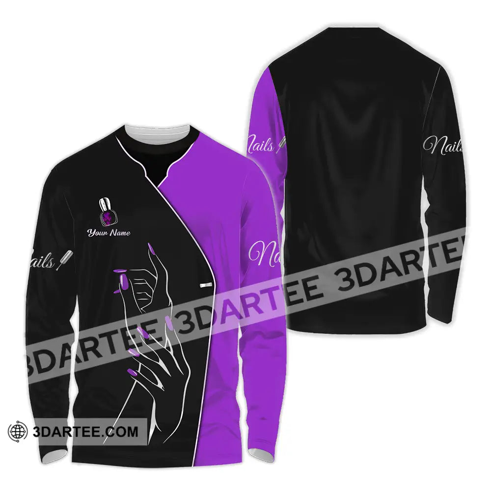 Unisex Shirt - Custom Name Purple Nails Long Sleeve / S T-Shirt