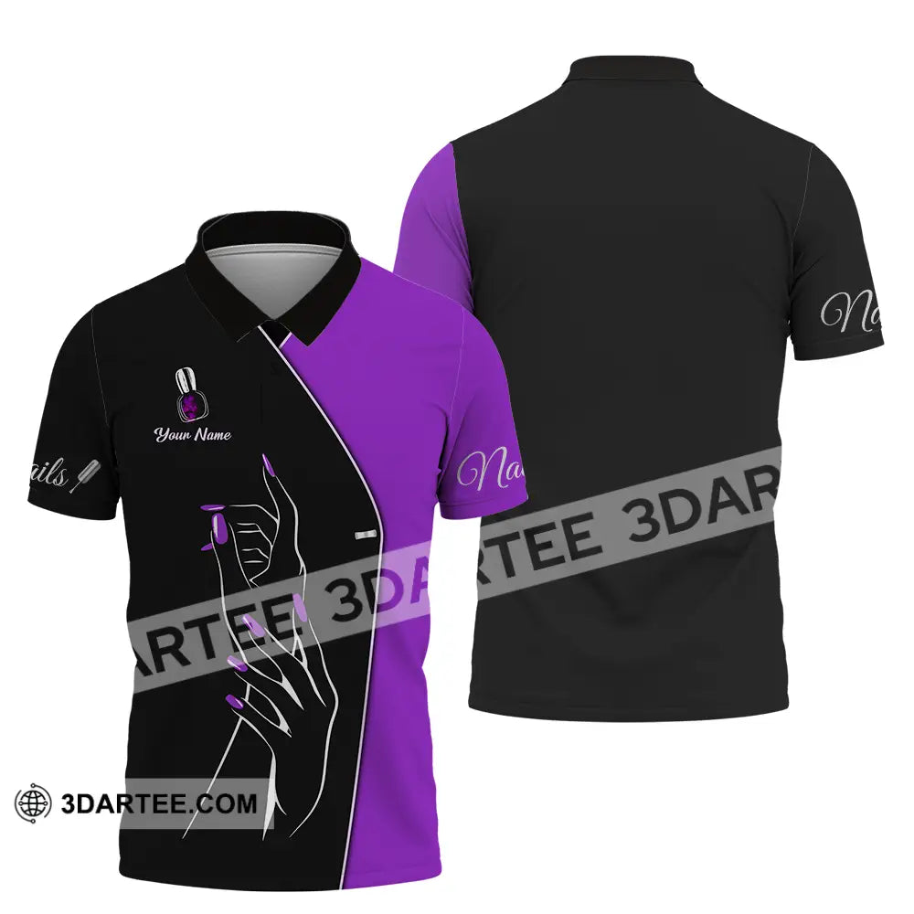 Unisex Shirt - Custom Name Purple Nails Polo / S T-Shirt