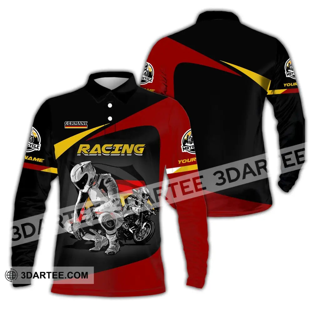 Unisex Shirt Custom Name Racing Germany Polo Long Sleeve Motorcycle T-Shirt / S