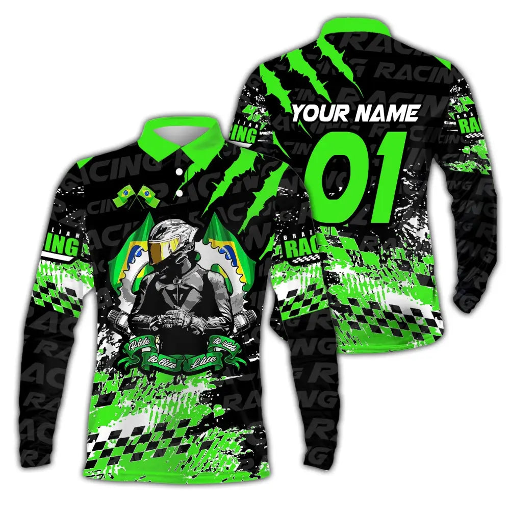 Unisex Shirt Custom Name Racing Polo Long Sleeve T-Shirt / S