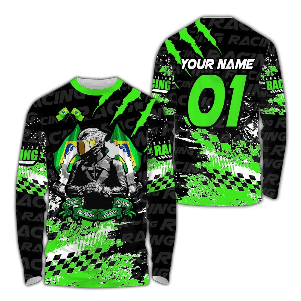 Unisex Shirt Custom Name Racing Polo Long Sleeve T-Shirt / S