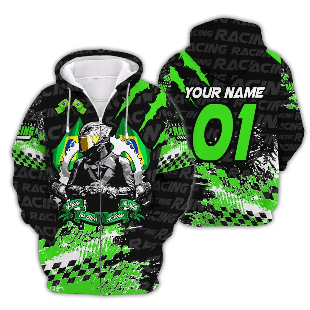 Unisex Shirt Custom Name Racing Polo Long Sleeve T-Shirt Zipper Hoodie / S