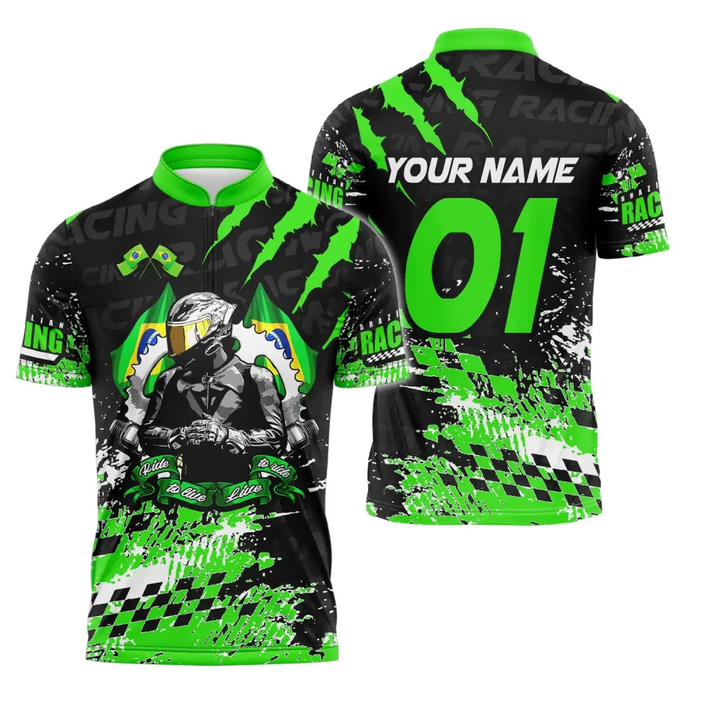 Unisex Shirt Custom Name Racing Polo Long Sleeve T-Shirt Zipper / S