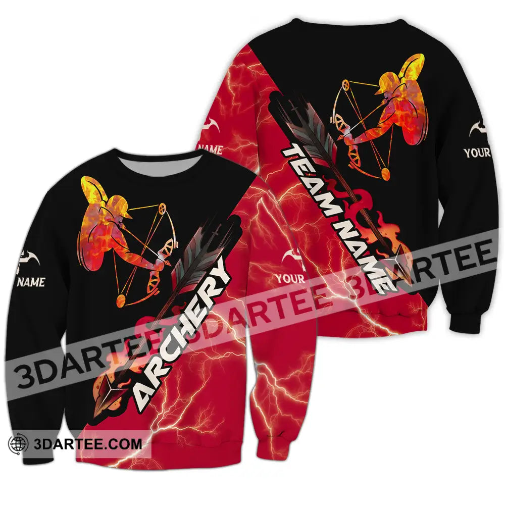 Unisex Shirt - Custom Name Red Fire Archery Long Sleeve / S T-Shirt