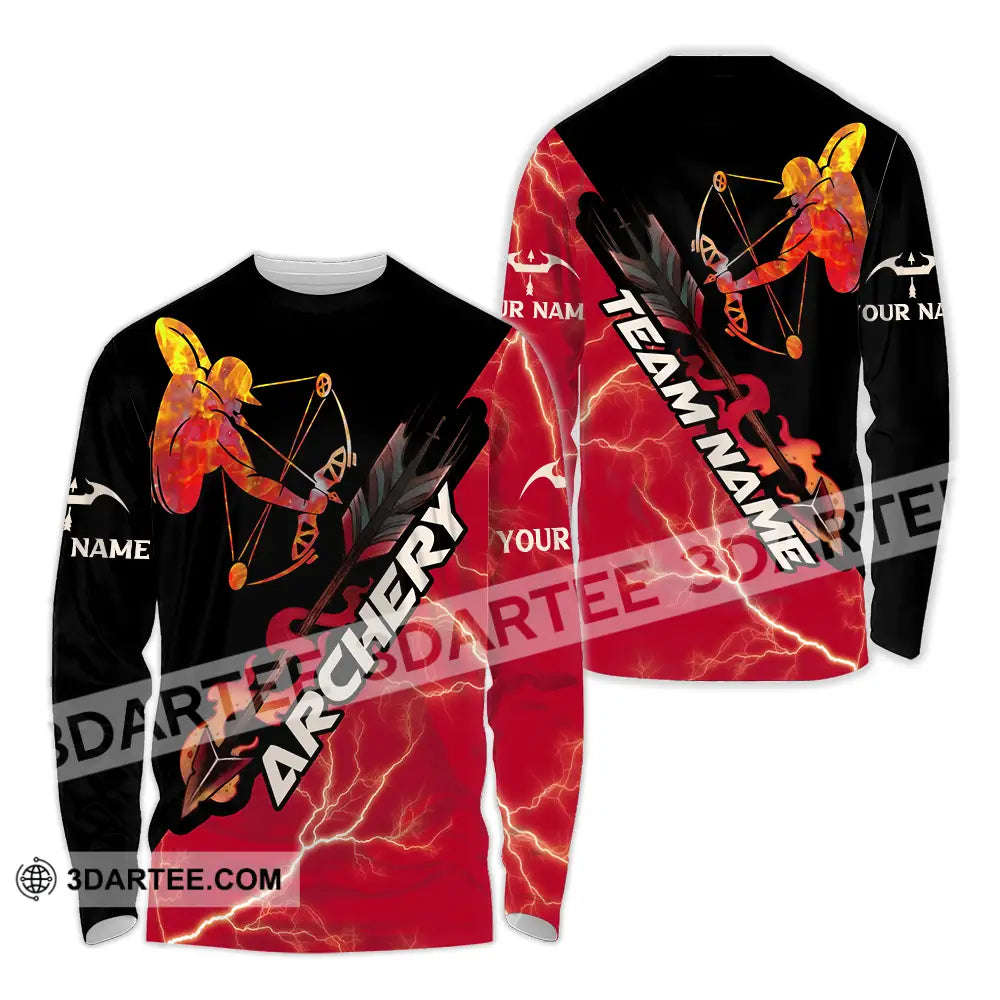 Unisex Shirt - Custom Name Red Fire Archery Long Sleeve / S T-Shirt