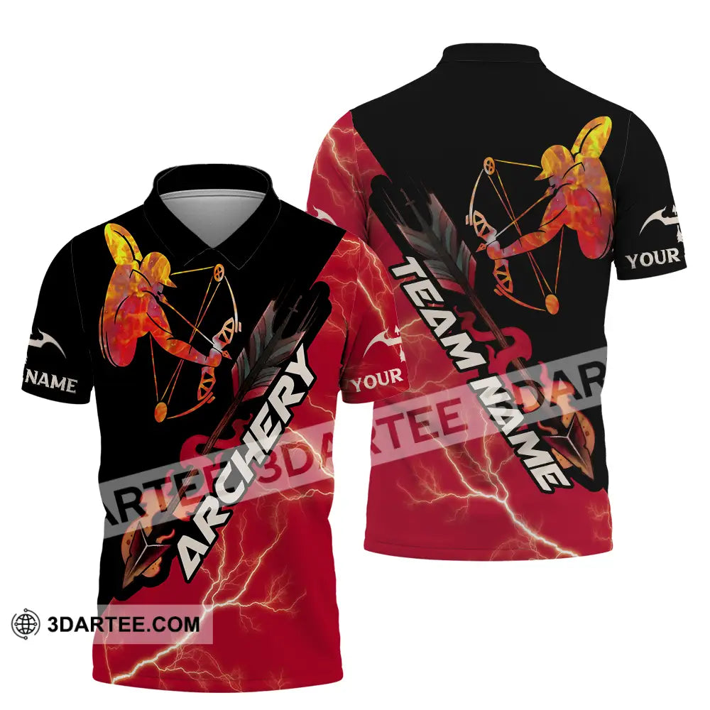 Unisex Shirt - Custom Name Red Fire Archery Polo / S T-Shirt