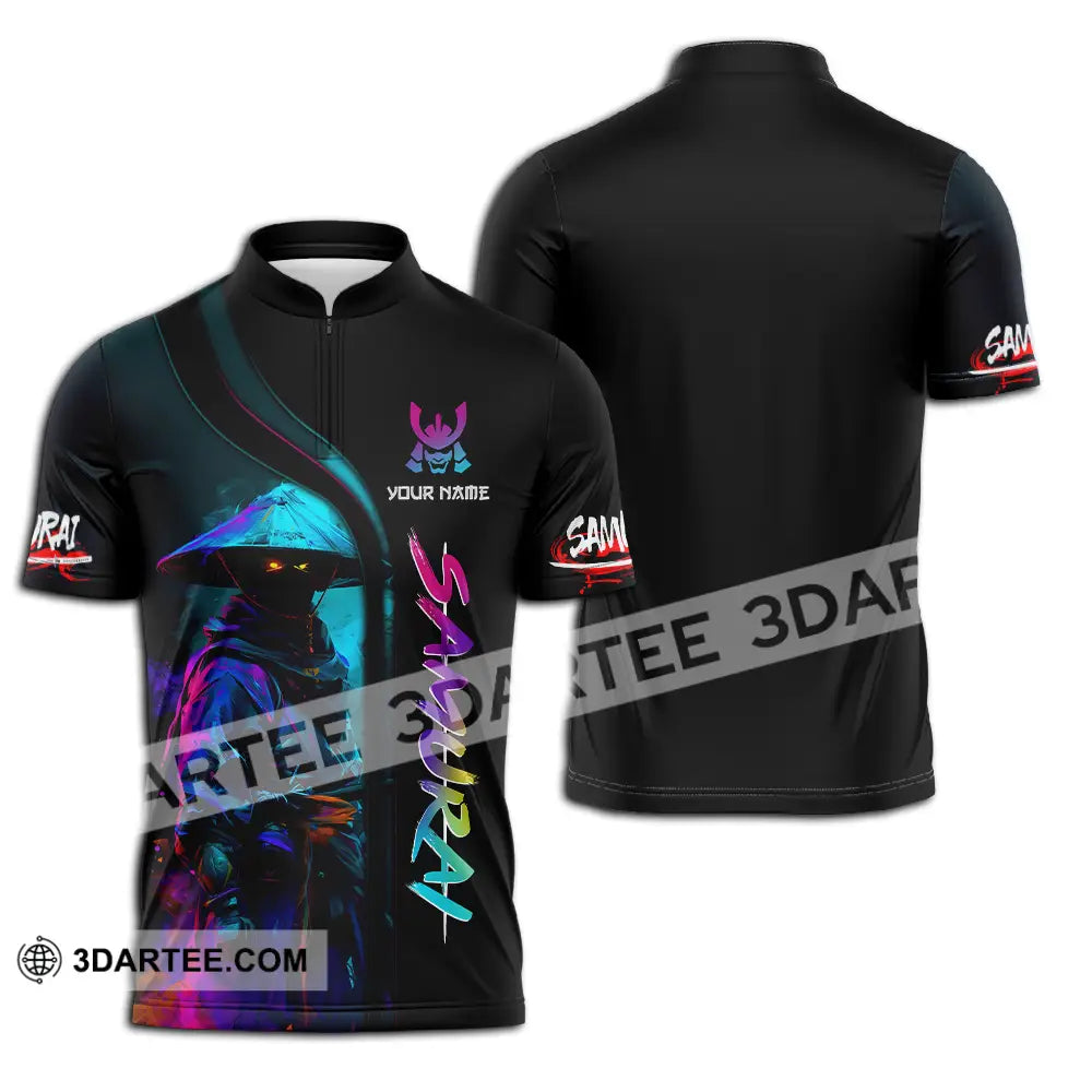 Unisex Shirt - Custom Name Samurai Colorful Zipper Polo / S T-Shirt