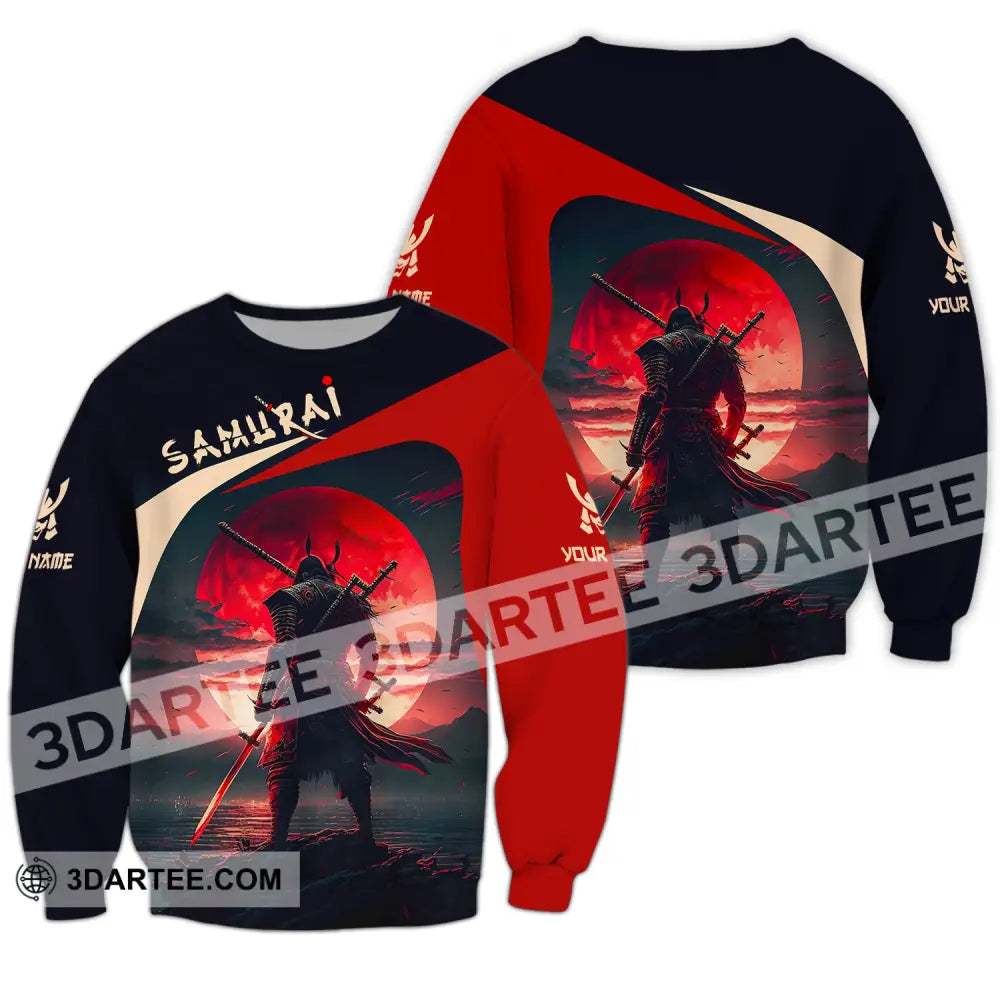 Unisex Shirt - Custom Name Samurai Red Black Long Sleeve / S T-Shirt