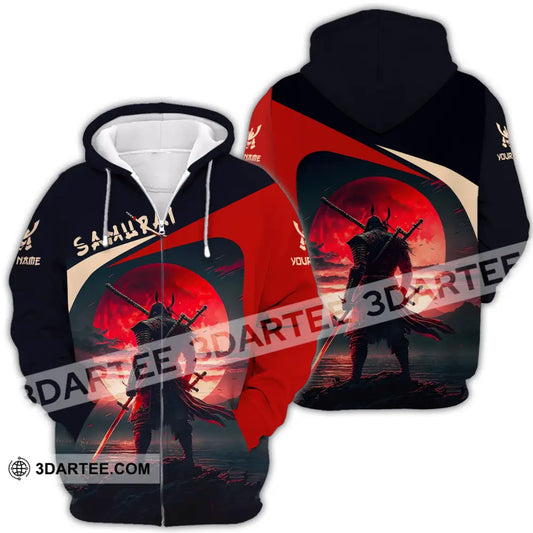 Unisex Shirt - Custom Name Samurai Red Black Zipper Hoodie / S T-Shirt