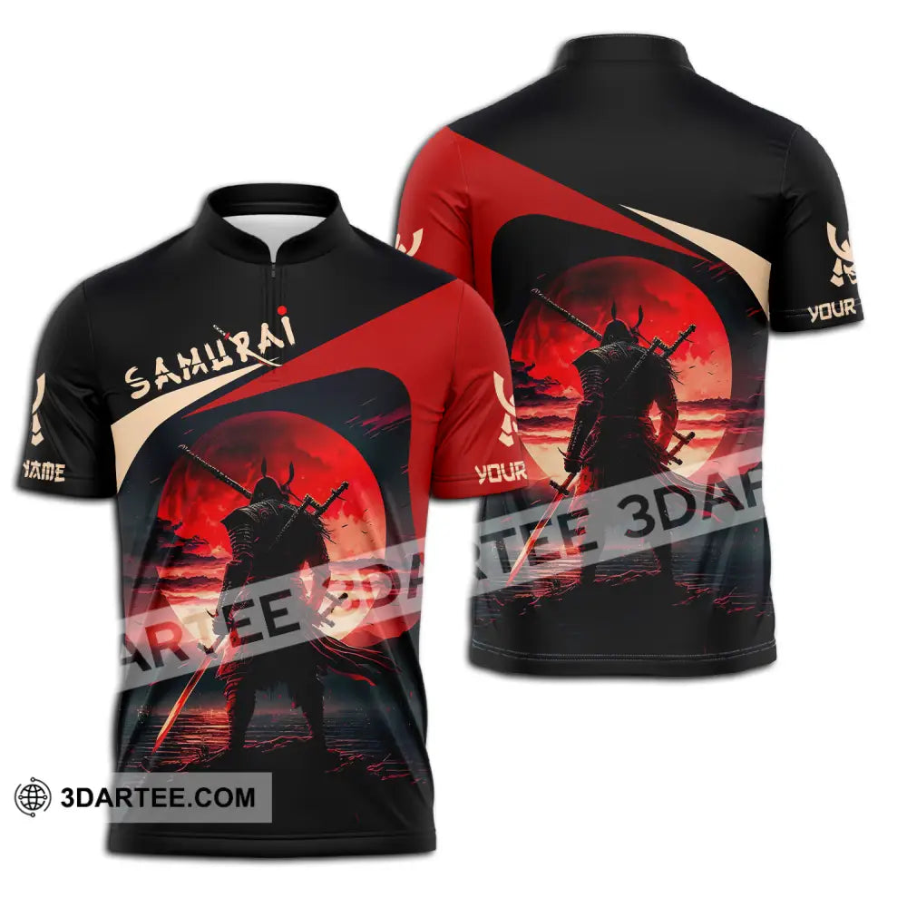 Unisex Shirt - Custom Name Samurai Red Black Zipper Polo / S T-Shirt