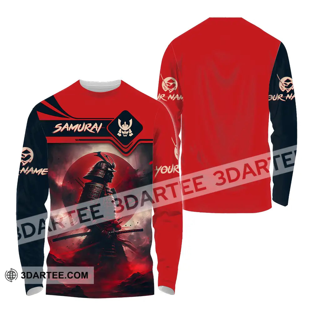 Unisex Shirt - Custom Name Samurai Red Moon Long Sleeve / S T-Shirt