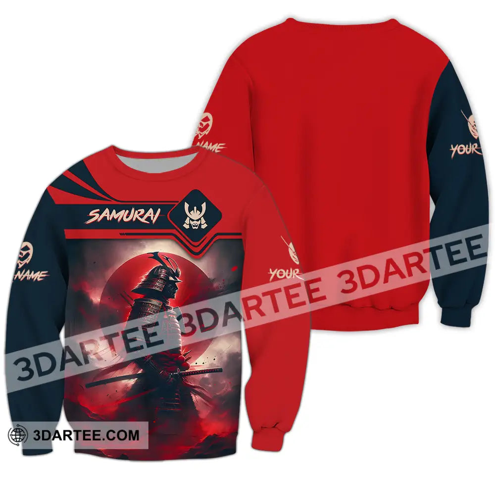 Unisex Shirt - Custom Name Samurai Red Moon Long Sleeve / S T-Shirt