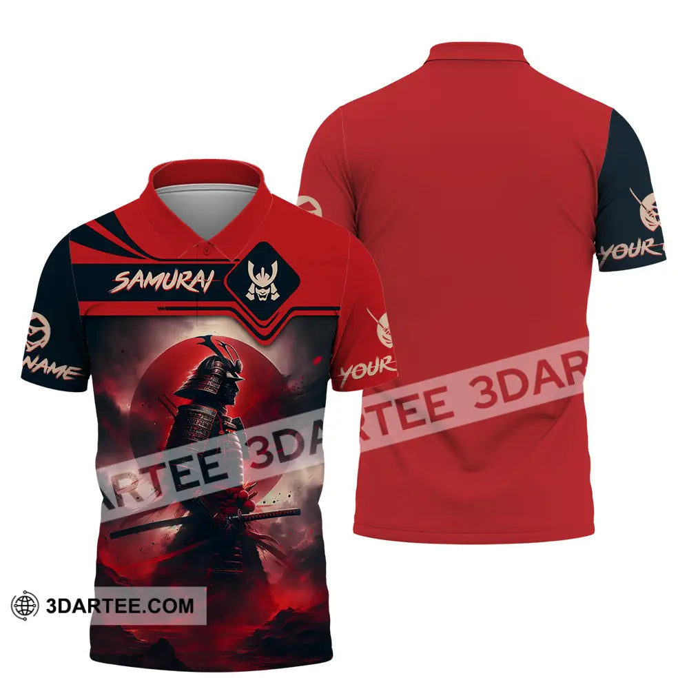 Unisex Shirt - Custom Name Samurai Red Moon Polo / S T-Shirt