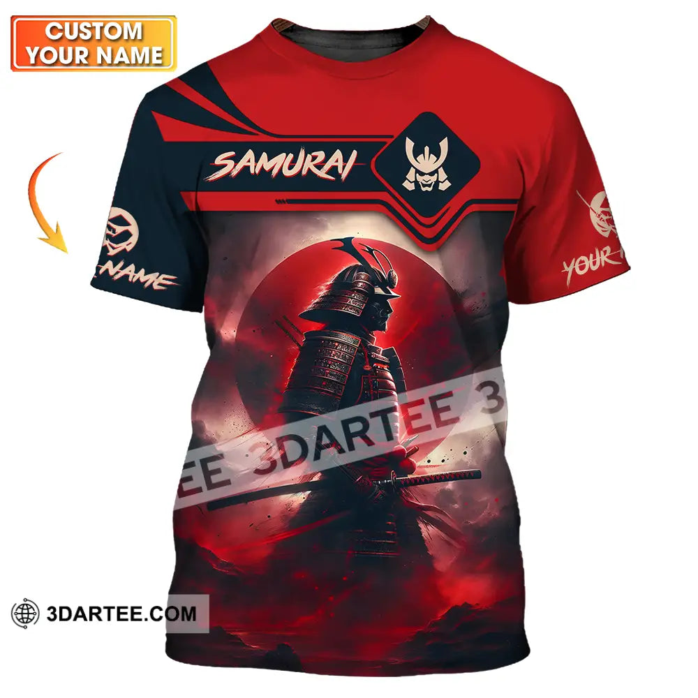 Unisex Shirt - Custom Name Samurai Red Moon T-Shirt