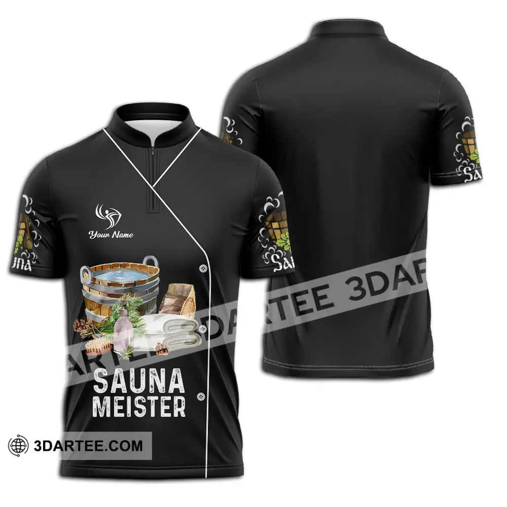 Unisex Shirt - Custom Name Sauna Meister Zipper Polo / S T-Shirt