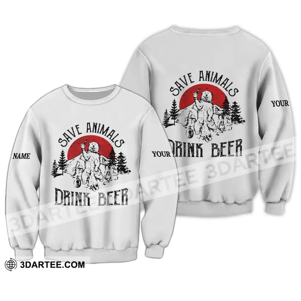 Unisex Shirt - Custom Name Save Animals Drink Beer Long Sleeve / S T-Shirt