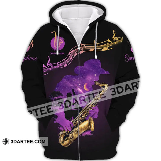 Unisex Shirt Custom Name Saxophone T-Shirt Sax Player Gift Saxophonist Shirts Zipper Hoodie / S