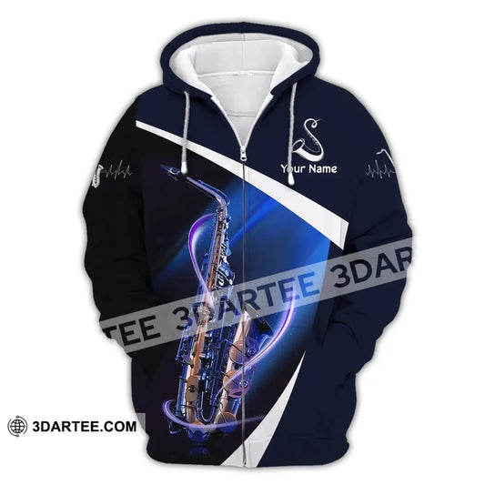 Unisex Shirt Custom Name Saxophone T-Shirt Sax Player Shirts Saxophonist Gift Zipper Hoodie / S