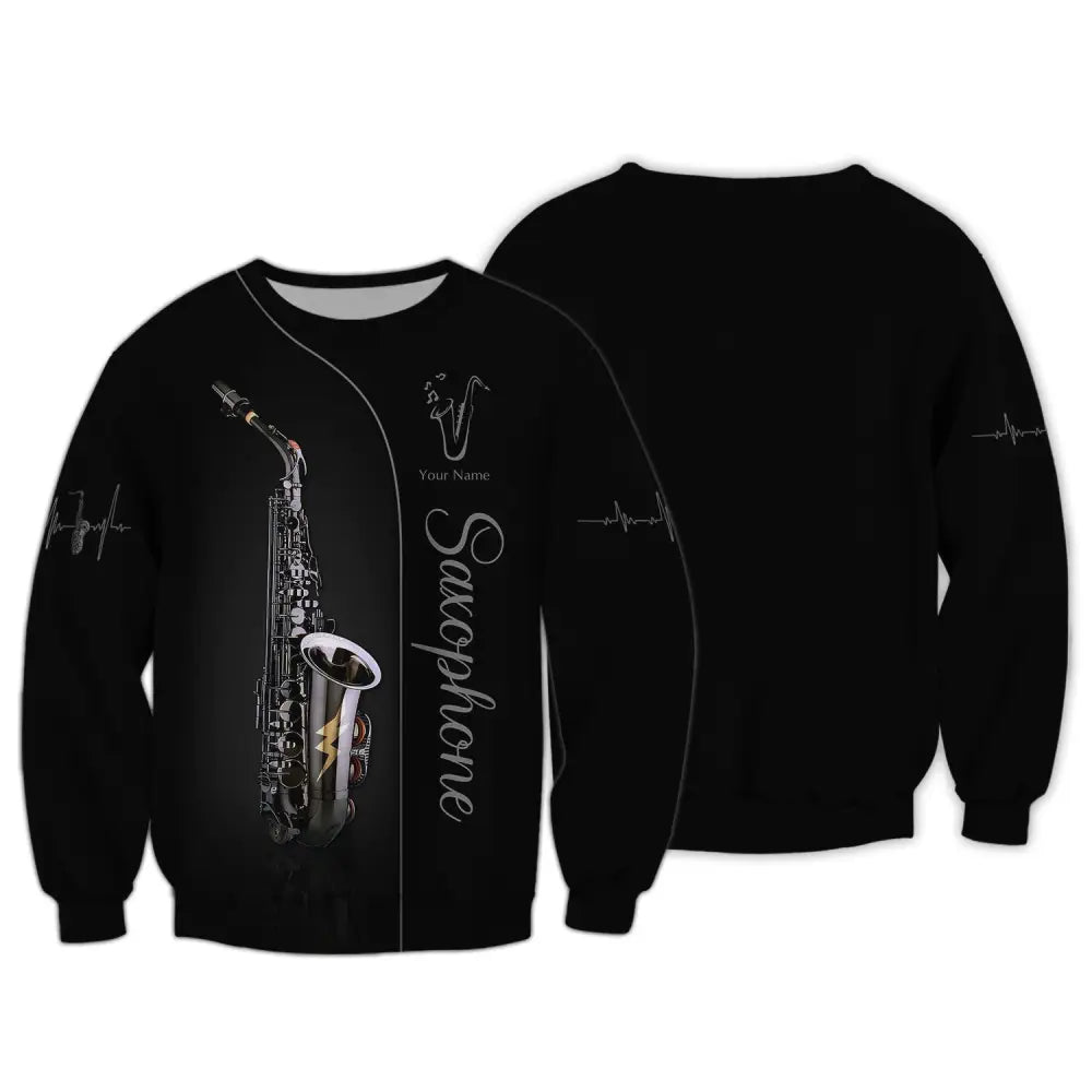Unisex Shirt Custom Name Saxophone T-Shirt Saxophonist Gift Sax Player Shirts Long Sleeve / S