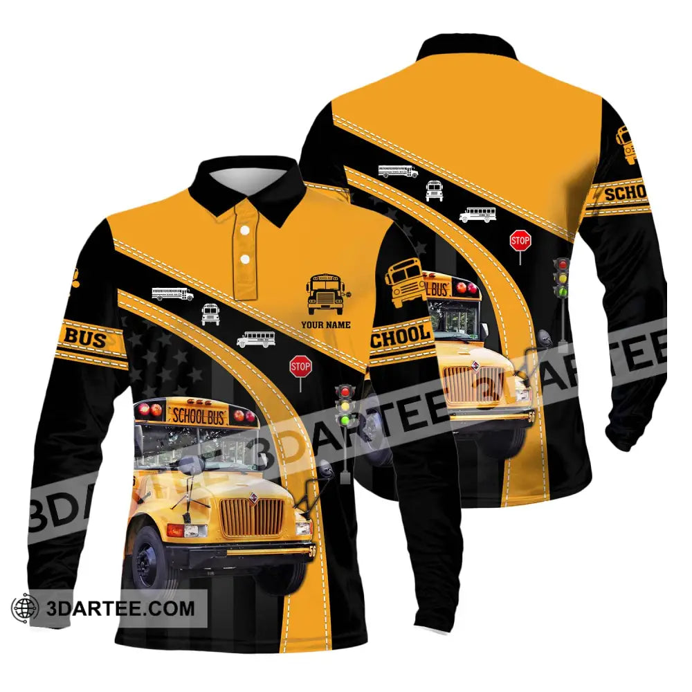 Unisex Shirt - Custom Name School Bus Long Sleeve Polo / S T-Shirt