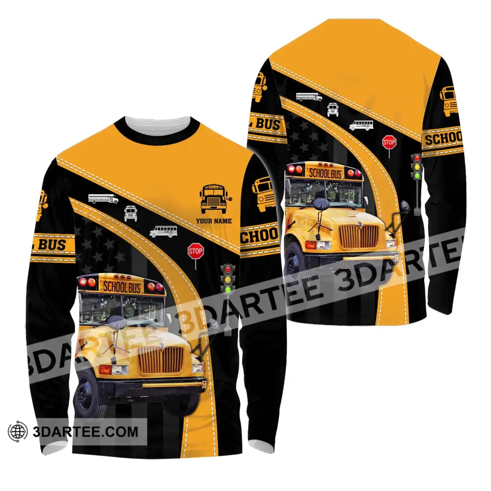 Unisex Shirt - Custom Name School Bus Long Sleeve / S T-Shirt