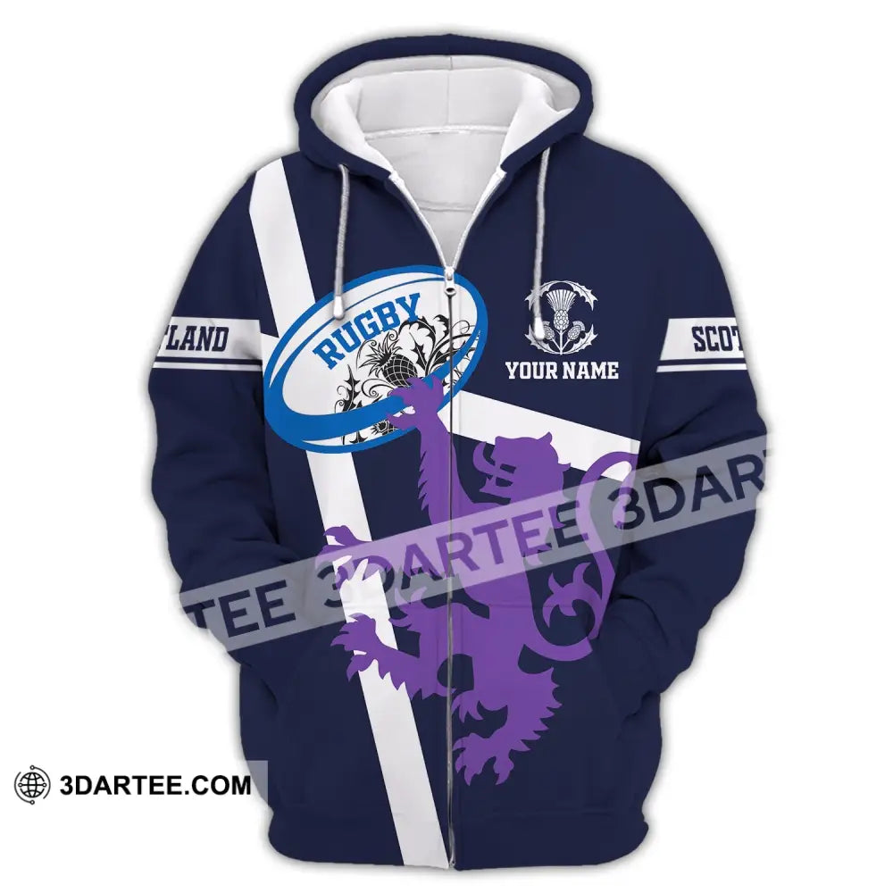 Unisex Shirt Custom Name Scotland Hoodie Rugby Lover T-Shirt Zipper / S