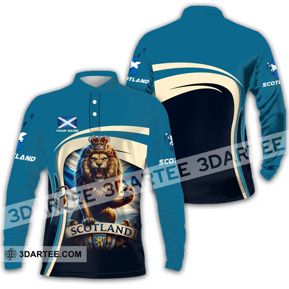 Unisex Shirt - Custom Name Scotland Lion Long Sleeve Polo / S T-Shirt