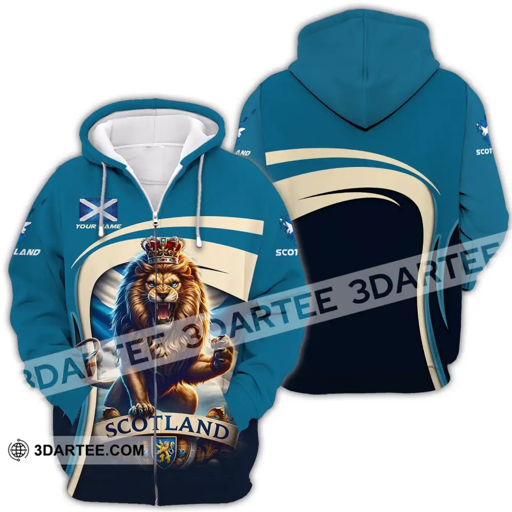 Unisex Shirt - Custom Name Scotland Lion Zipper Hoodie / S T-Shirt