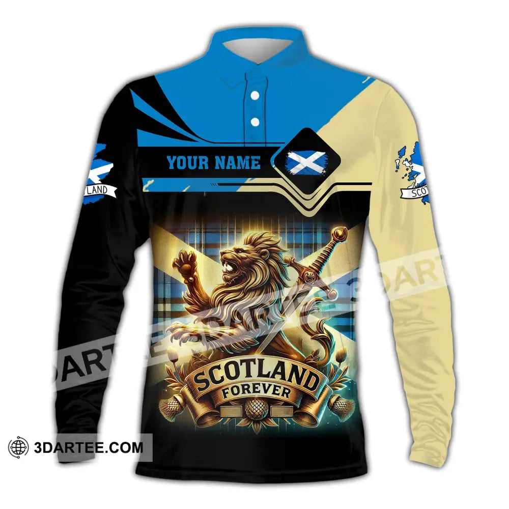 Unisex Shirt Custom Name Scotland Polo Long Sleeve Gift / S T-Shirt