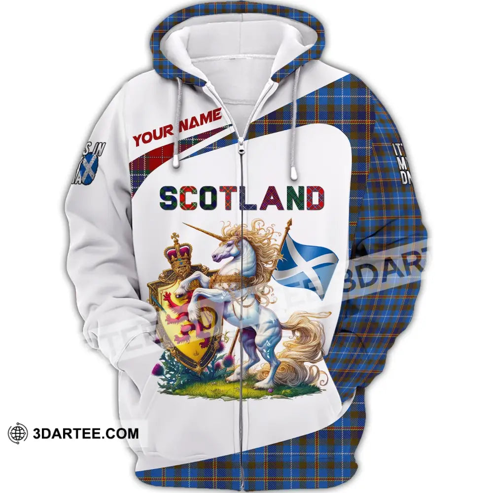 Unisex Shirt Custom Name Scotland Polo Long Sleeve Lover T-Shirt Zipper Hoodie / S