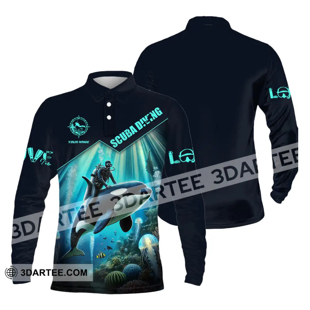 Unisex Shirt Custom Name Scuba Diving Gift Long Sleeve Polo / S T-Shirt