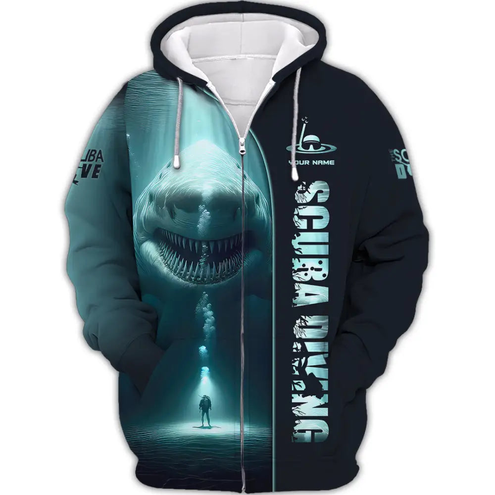 Unisex Shirt Custom Name Scuba Diving Gift Zipper Hoodie / S T-Shirt
