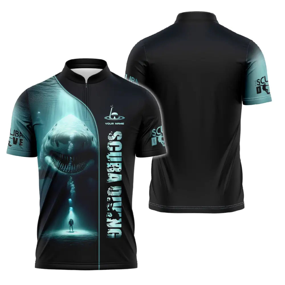 Unisex Shirt Custom Name Scuba Diving Gift Zipper Polo / S T-Shirt