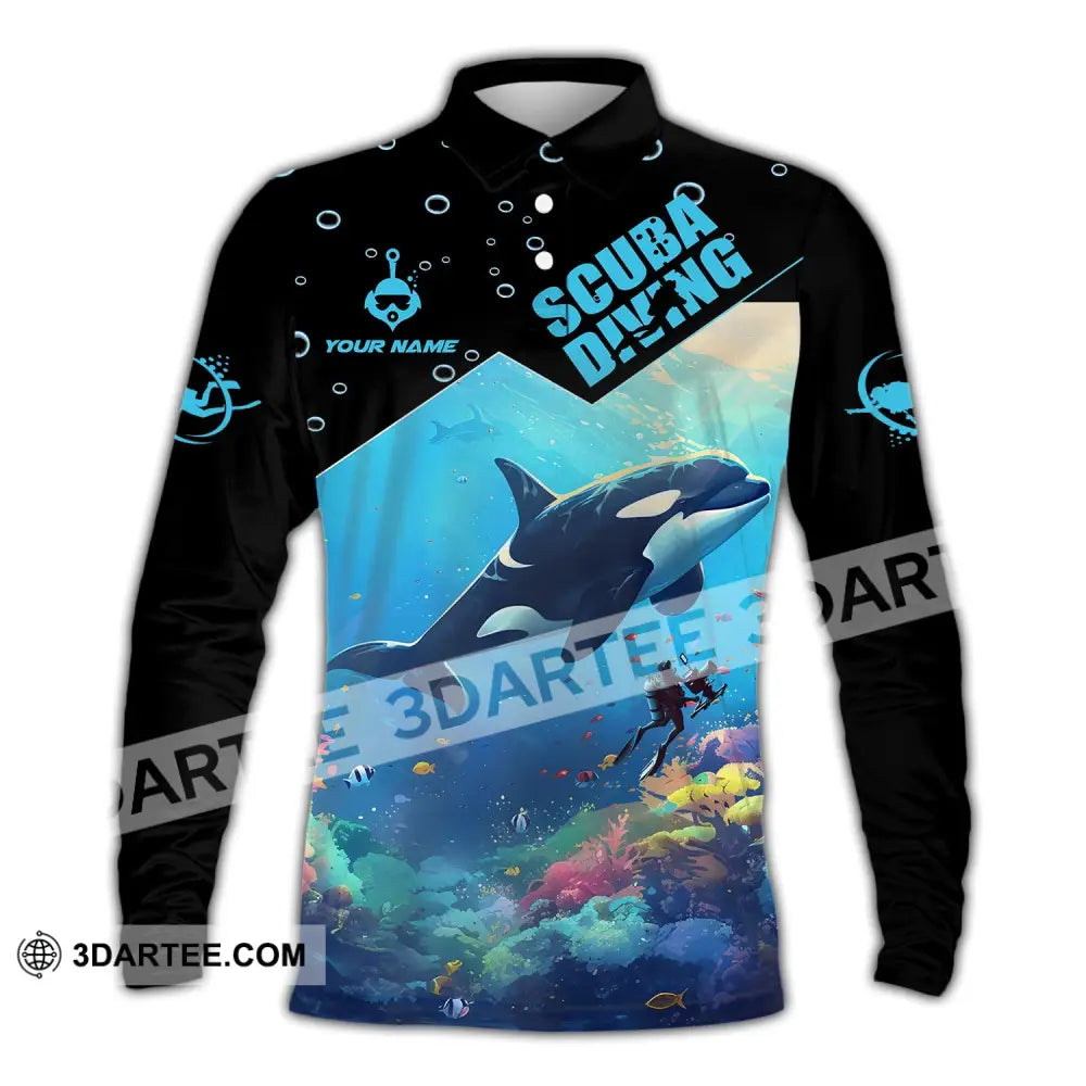 Unisex Shirt Custom Name Scuba Diving Love T-Shirt Long Sleeve Polo / S T-Shirt