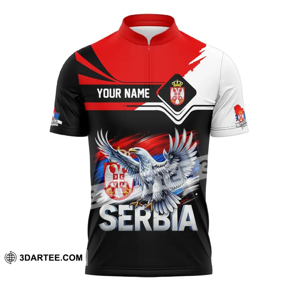 Unisex Shirt Custom Name Serbia Polo Long Sleeve Gift Zipper / S T-Shirt