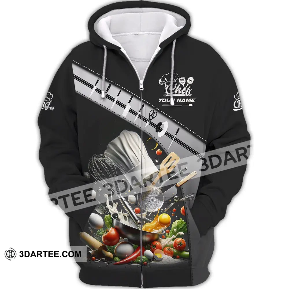 Unisex Shirt - Custom Name Set Knife Of Chef Kitchen Equipment Zipper Hoodie / S T-Shirt