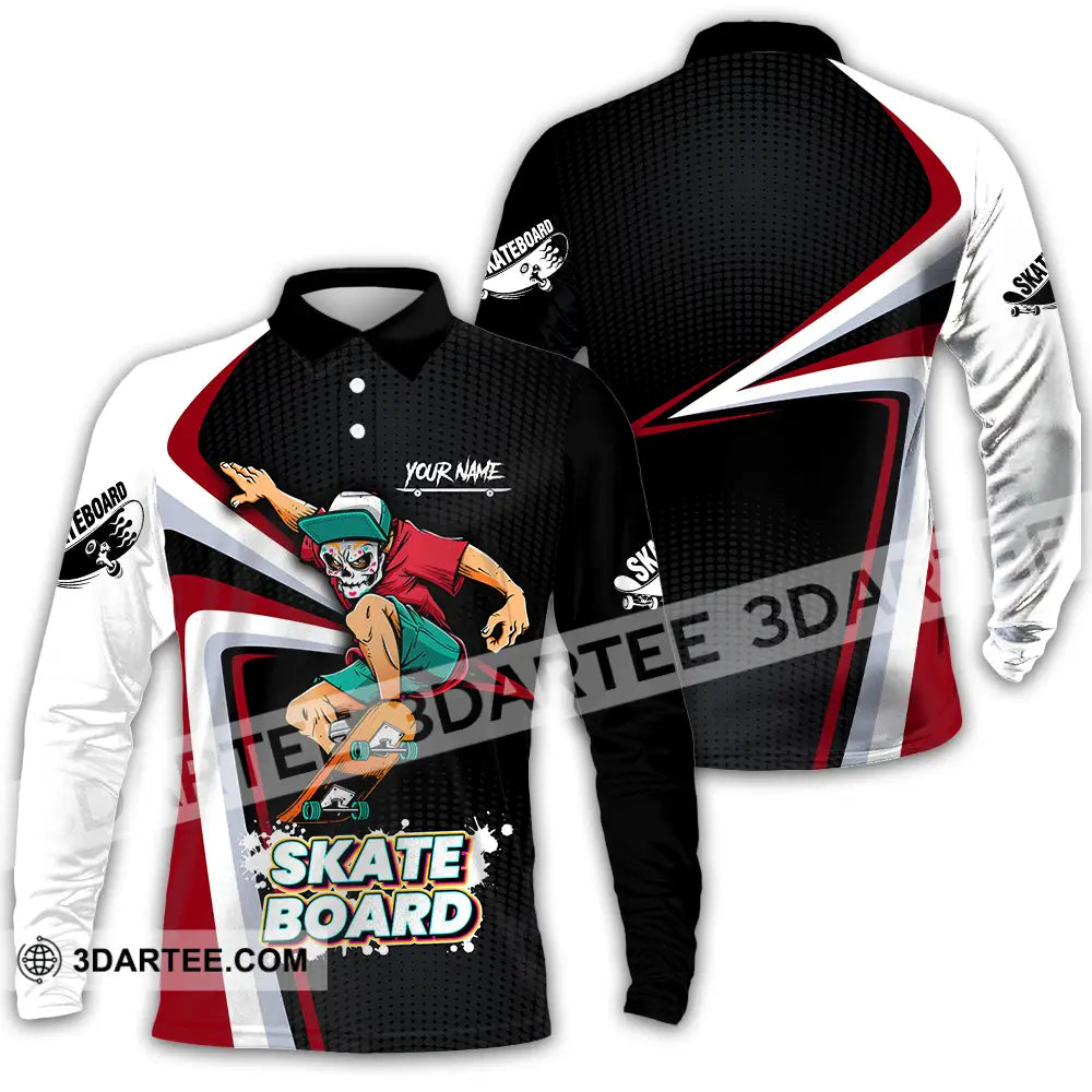 Unisex Shirt - Custom Name Skateboard Sport For Player Long Sleeve Polo / S T-Shirt