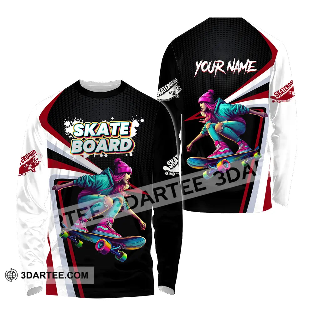 Unisex Shirt - Custom Name Skateboarding Player Dark Sport Long Sleeve / S T-Shirt