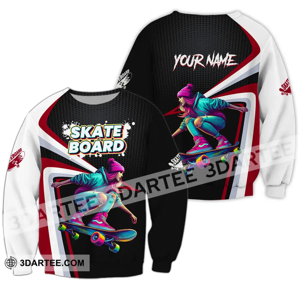 Unisex Shirt - Custom Name Skateboarding Player Dark Sport Long Sleeve / S T-Shirt