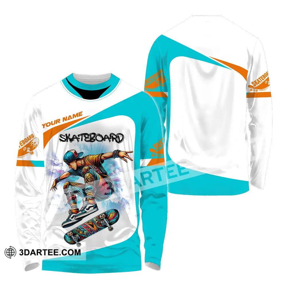 Unisex Shirt - Custom Name Skateboarding Player Light Sport Playing Long Sleeve / S T-Shirt