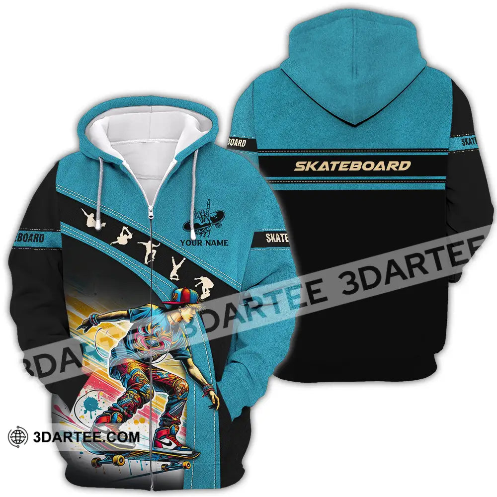 Unisex Shirt - Custom Name Skateboarding Player Sport Zipper Hoodie / S T-Shirt