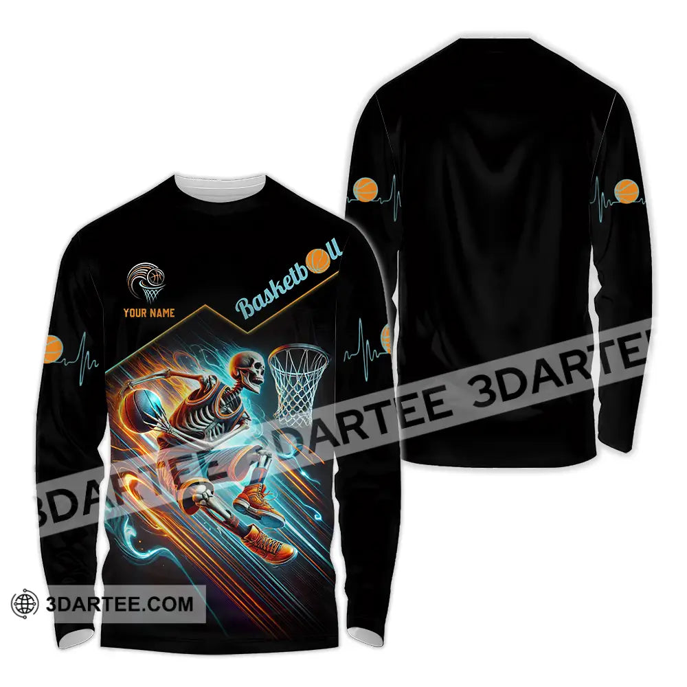 Unisex Shirt - Custom Name Skeleton Basketball Long Sleeve / S T-Shirt