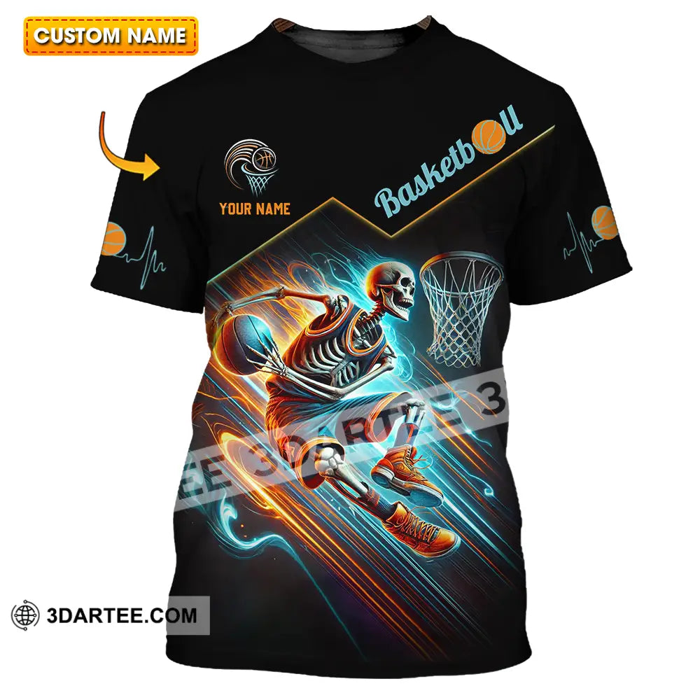 Unisex Shirt - Custom Name Skeleton Basketball T-Shirt