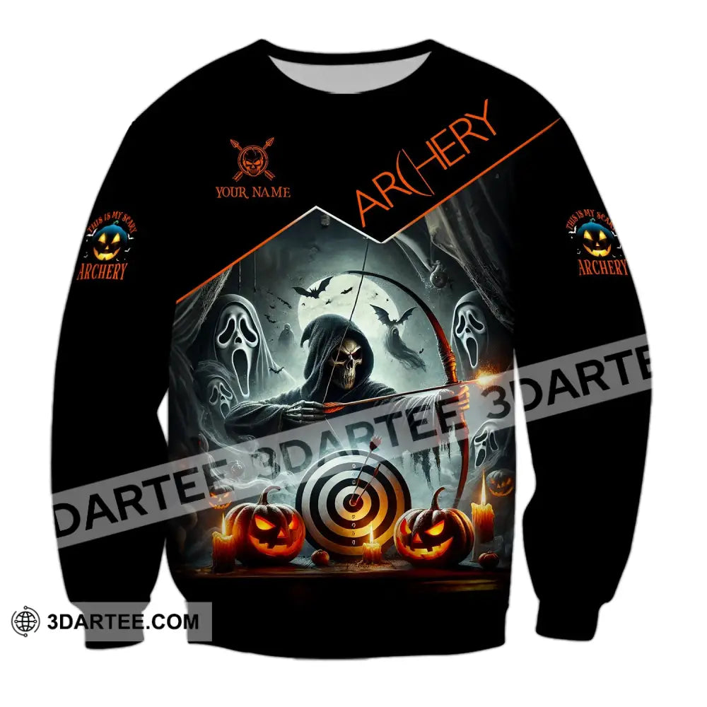 Unisex Shirt - Custom Name Skull Archery Target Long Sleeve / S T-Shirt