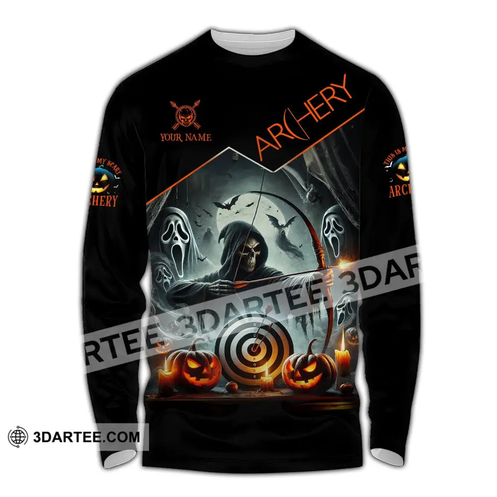 Unisex Shirt - Custom Name Skull Archery Target Long Sleeve / S T-Shirt