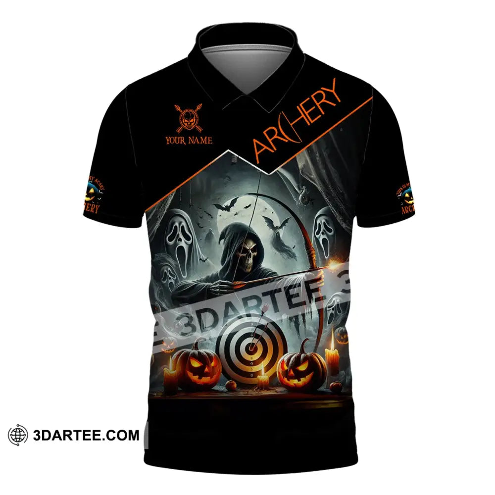 Unisex Shirt - Custom Name Skull Archery Target Polo / S T-Shirt