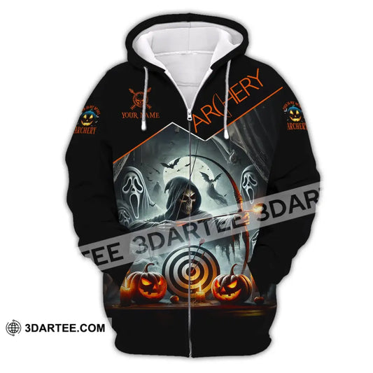 Unisex Shirt - Custom Name Skull Archery Target Zipper Hoodie / S T-Shirt