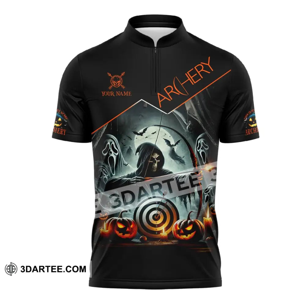 Unisex Shirt - Custom Name Skull Archery Target Zipper Polo / S T-Shirt