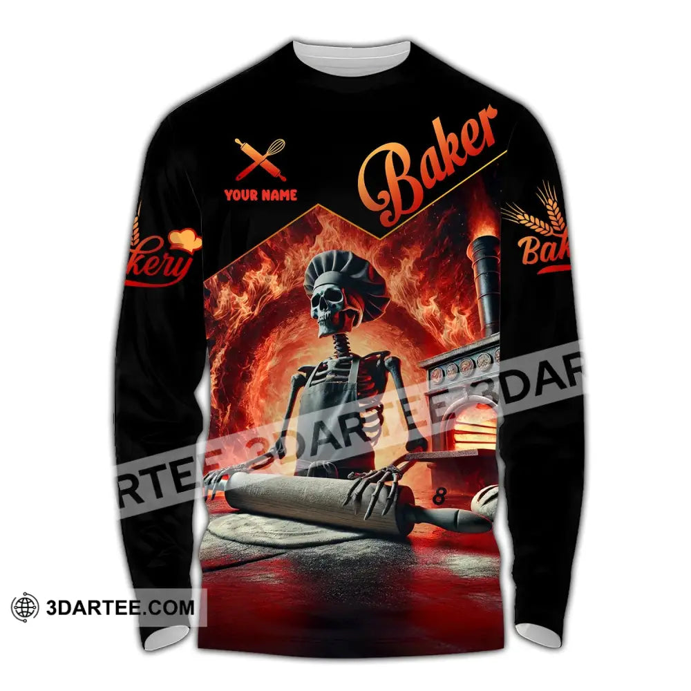 Unisex Shirt - Custom Name Skull Baker Long Sleeve / S T-Shirt